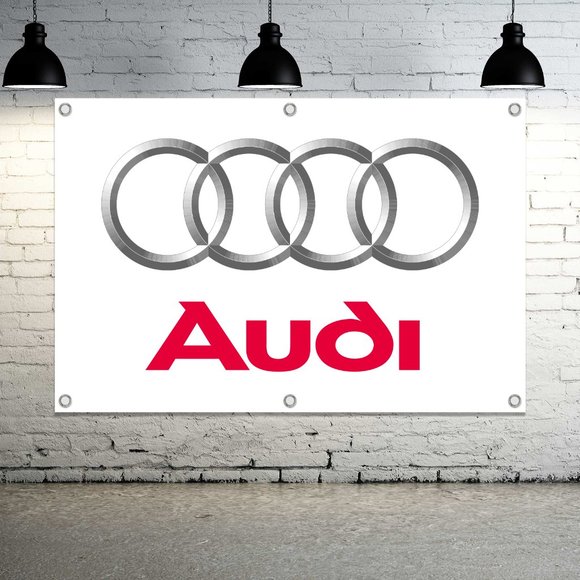 AUDI Logo Vinyl Banner 1.5x2.5ft. Sign Car Auto Make Brand Company Sales Signage - Picture 1 of 4